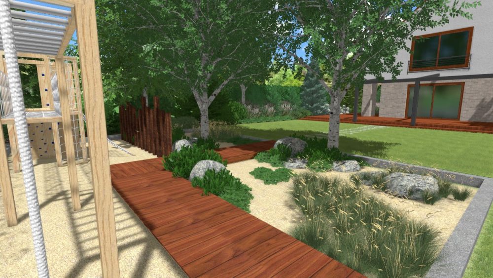 nowoczesny ogród w Poznaniu Luboń rockandflower studio rfstudio drewno w ogrodzie (1)