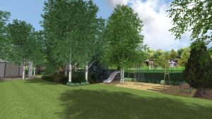 ogród nowoczesny, projekt nowoczesnego ogrodu , miejsce dla dzieci w ogrodzie