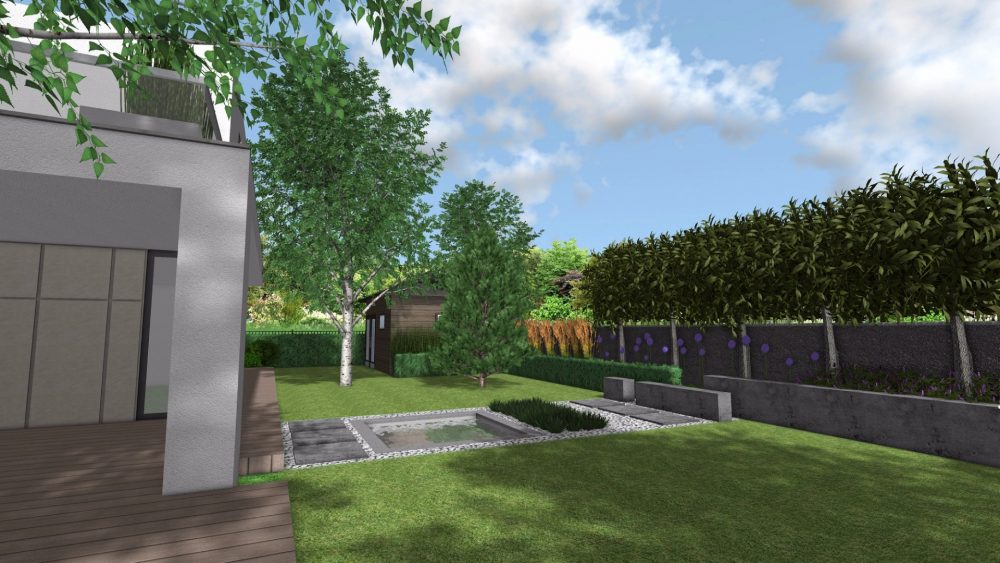 ogród nowoczesny, woda w ogrodzie, ogród geometryczny