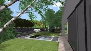 ogród nowoczesny, nowoczesny element wodny, ogród geometryczny