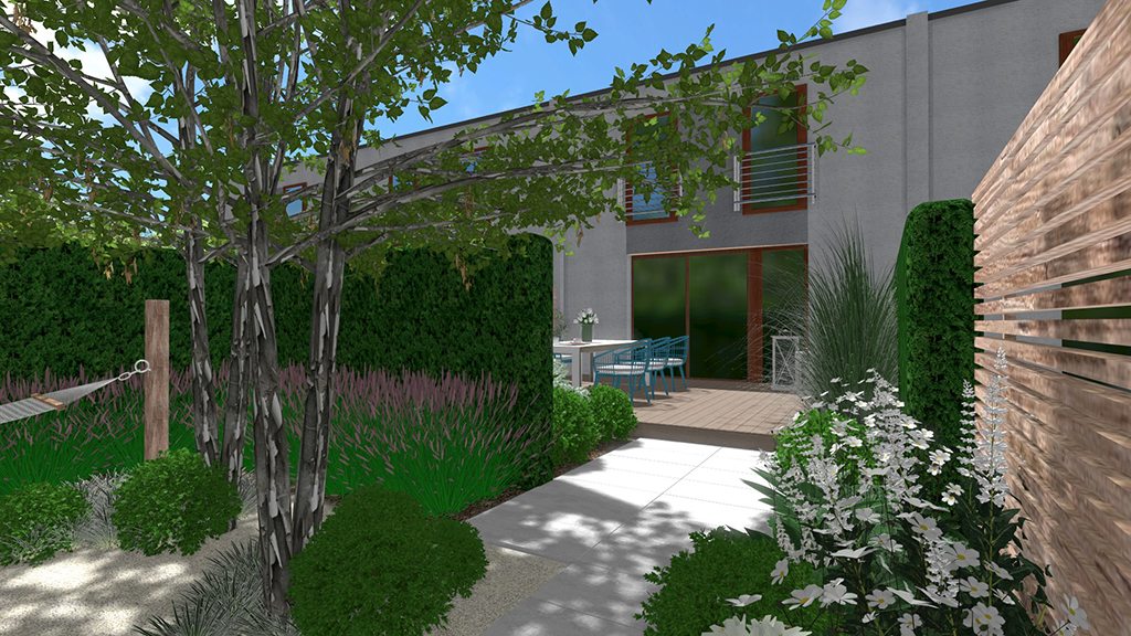 projekt ogrodu przy domu szeregowym poznań ogród w stylu marynarskim bliźniak rockandflower studio rfstudio architektura krajobrazu poznań