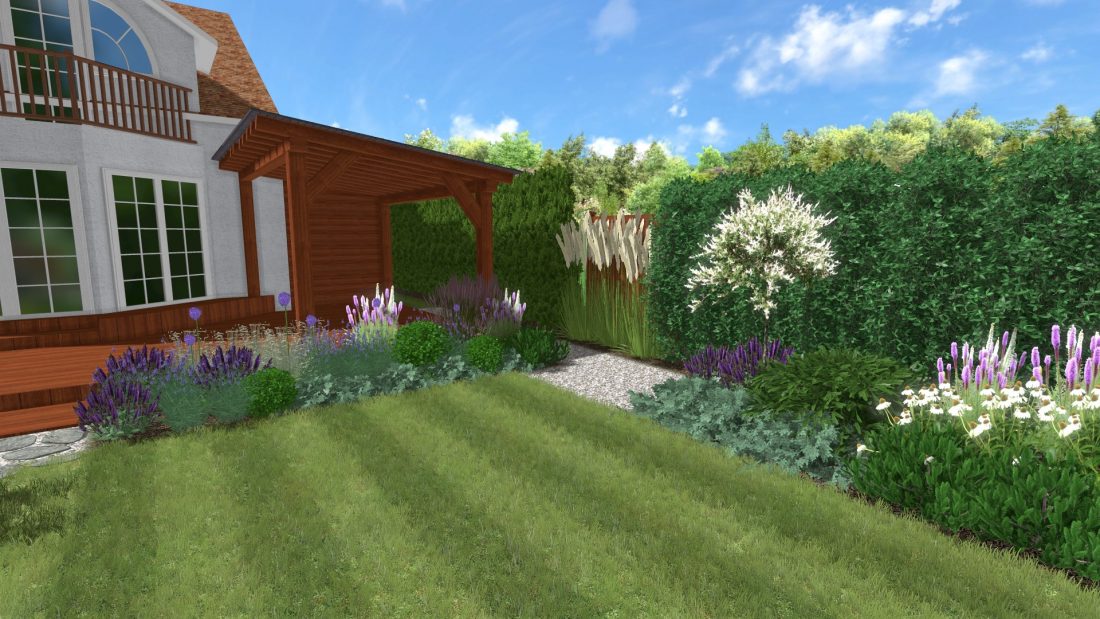 projekt ogrodu przy szeregowcu, projekt niewielkiego ogrodu, projektowanie ogrodów Poznań