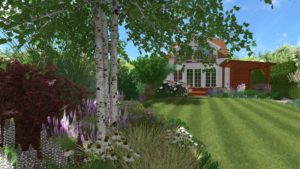 projekt ogrodu przy szeregowcu, projekt niewielkiego ogrodu, projektowanie ogrodów Poznań