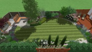 projekt ogrodu przy szeregowcu, projekt niewielkiego ogrodu, projektowanie ogrodów Poznań