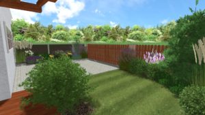 projekt ogrodu przy szeregowcu, projekt niewielkiego ogrodu, projektowanie ogrodów Poznań