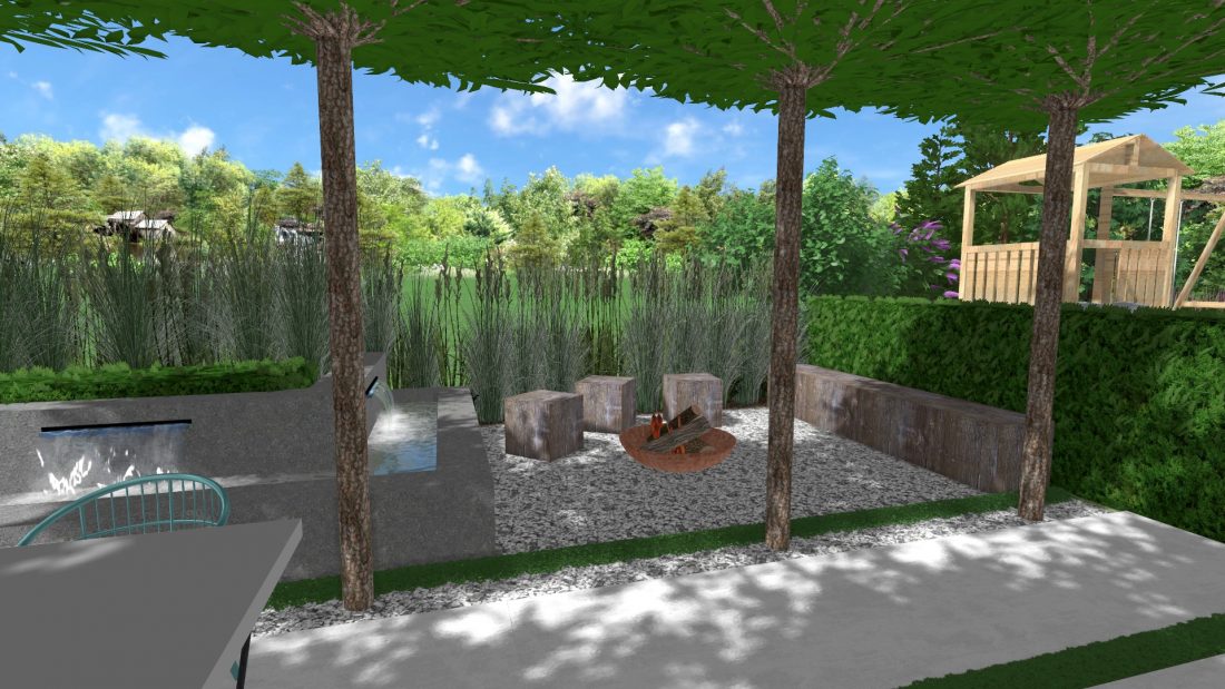 miejsce wypoczynkowe w ogrodzie, ogród nowowczesny, projekt ogrodu