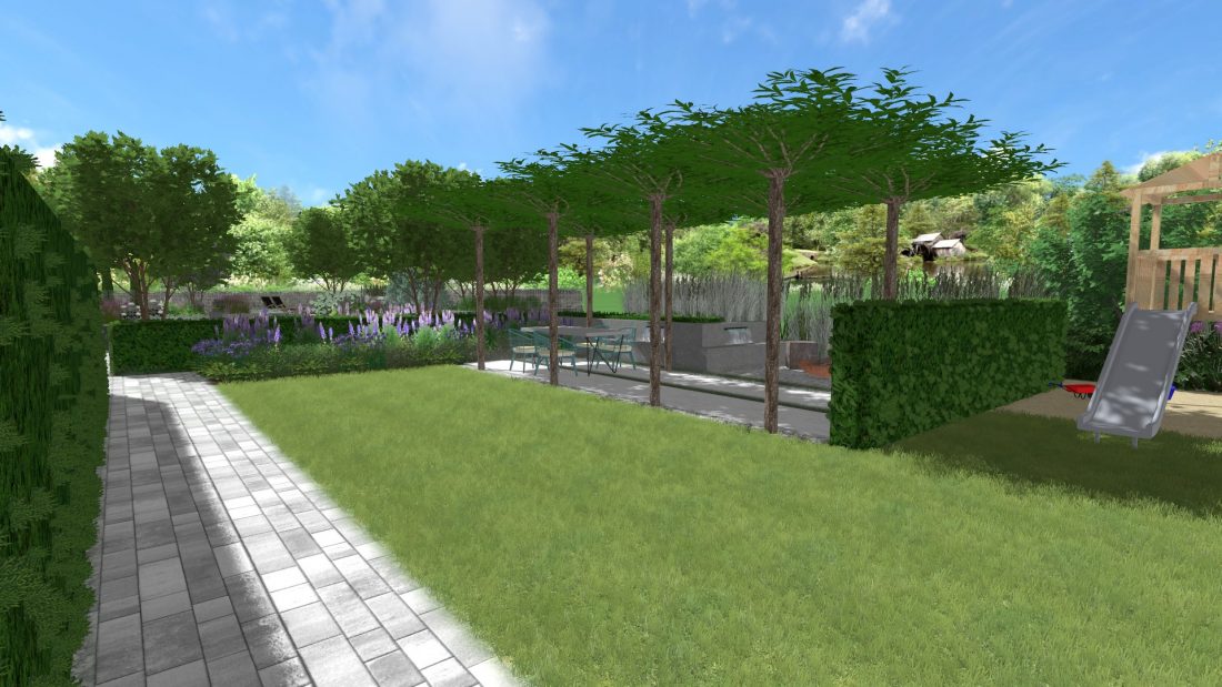 miejsce wypoczynkowe w ogrodzie, ogród nowowczesny, projekt ogrodu