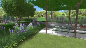 romantyczny ogród, nowowczesny ogród z kwiatami, projekt ogrodu