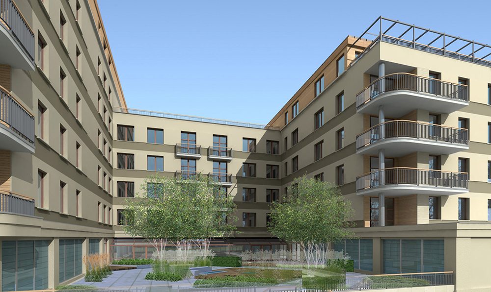 projekt zieleni - patio wewnątrz budynku - zagospdarowanie terenu zieleni publicznej