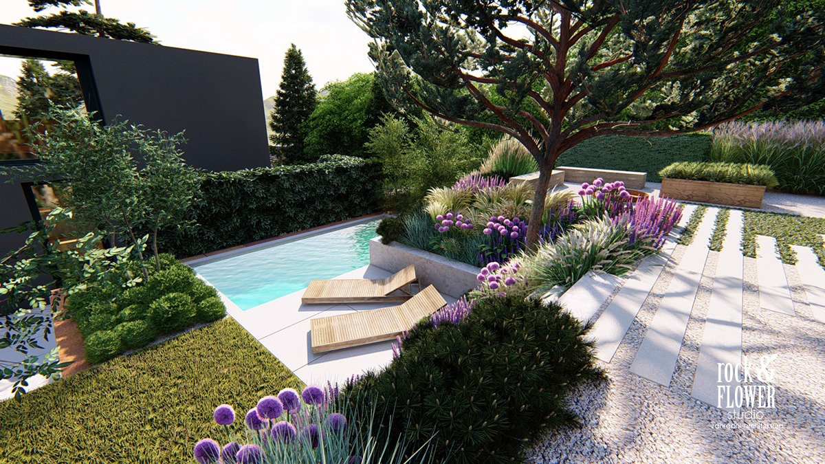 nowoczesny ogród Projekt, pracownia architektury krajobrazu Poznań