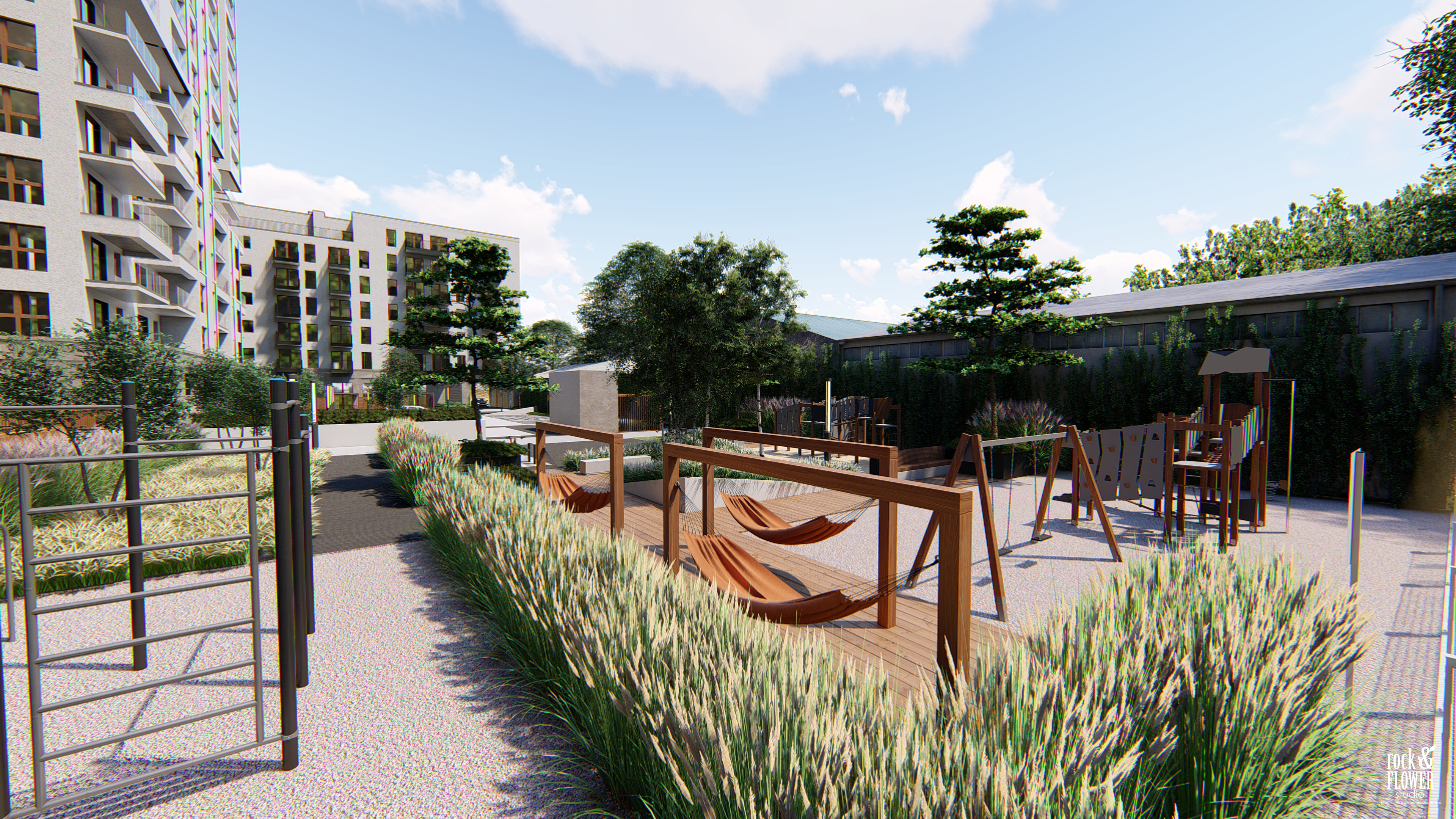 zieleń przy osiedlu mieszkaniowym