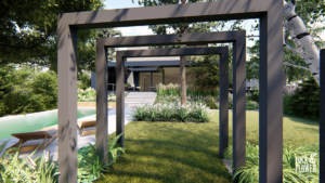 skandynawski ogród z basenem