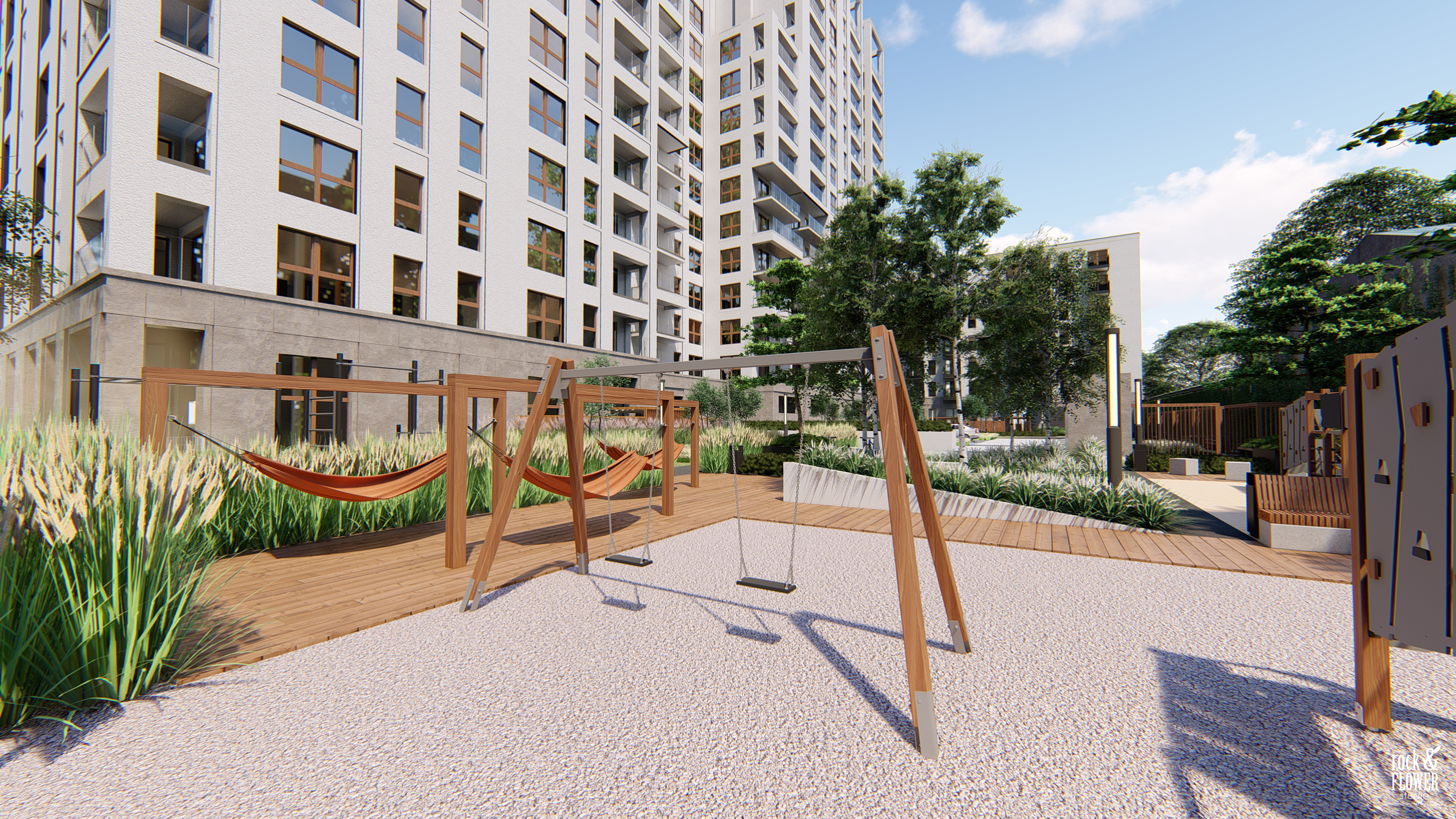 zieleń przy osiedlu mieszkaniowym