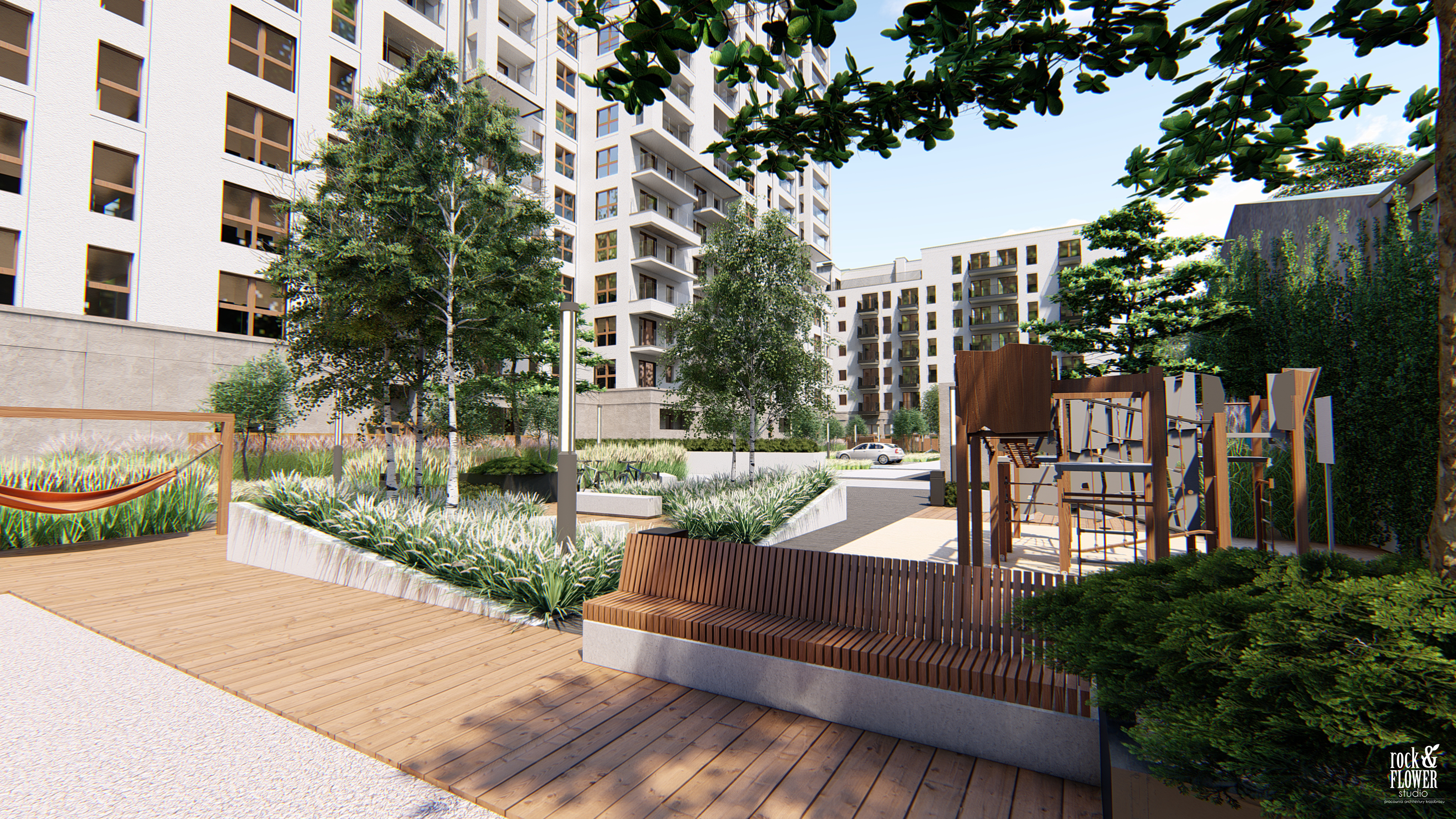 zieleń przy osiedlu mieszkaniowym