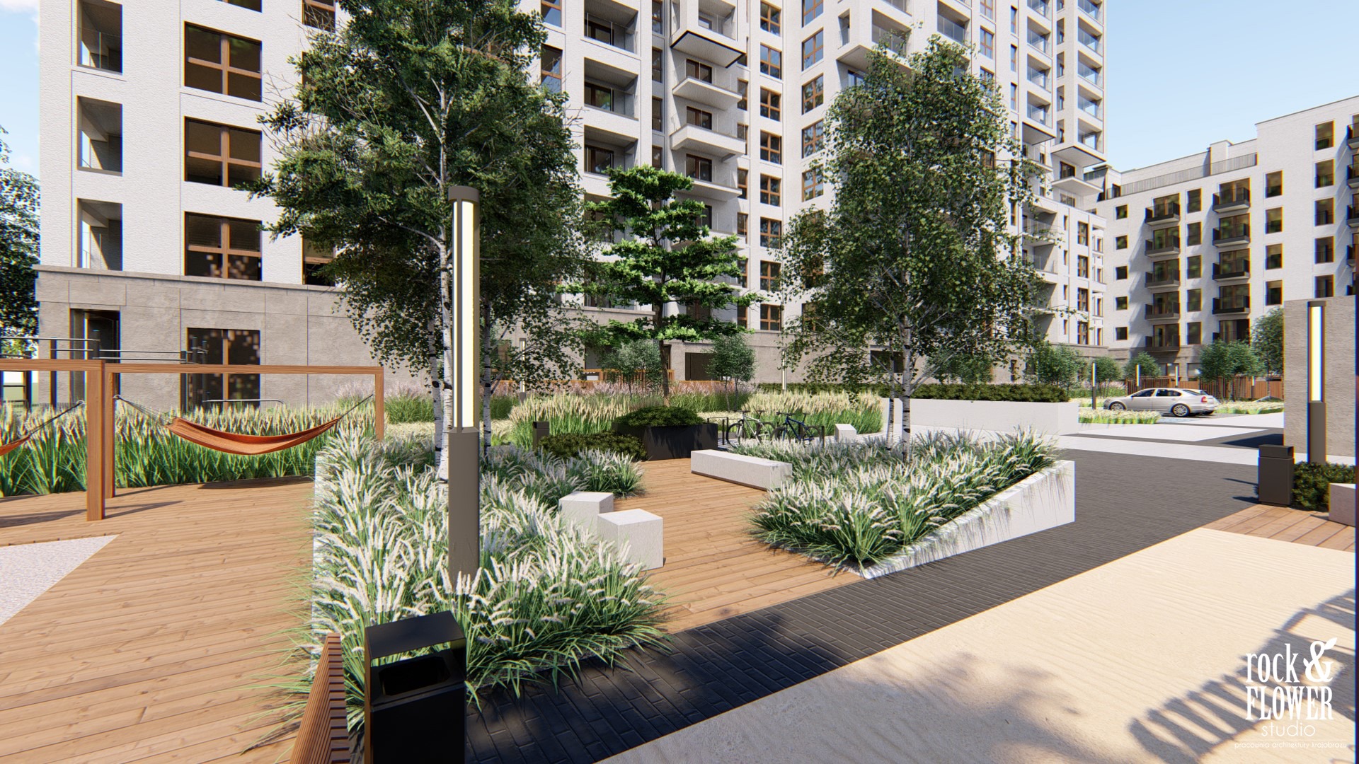 zieleń przy osiedlu mieszkaniowym