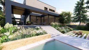 skandynawski ogród z basenem