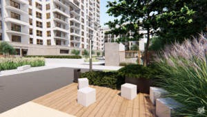 zieleń przy osiedlu mieszkaniowym