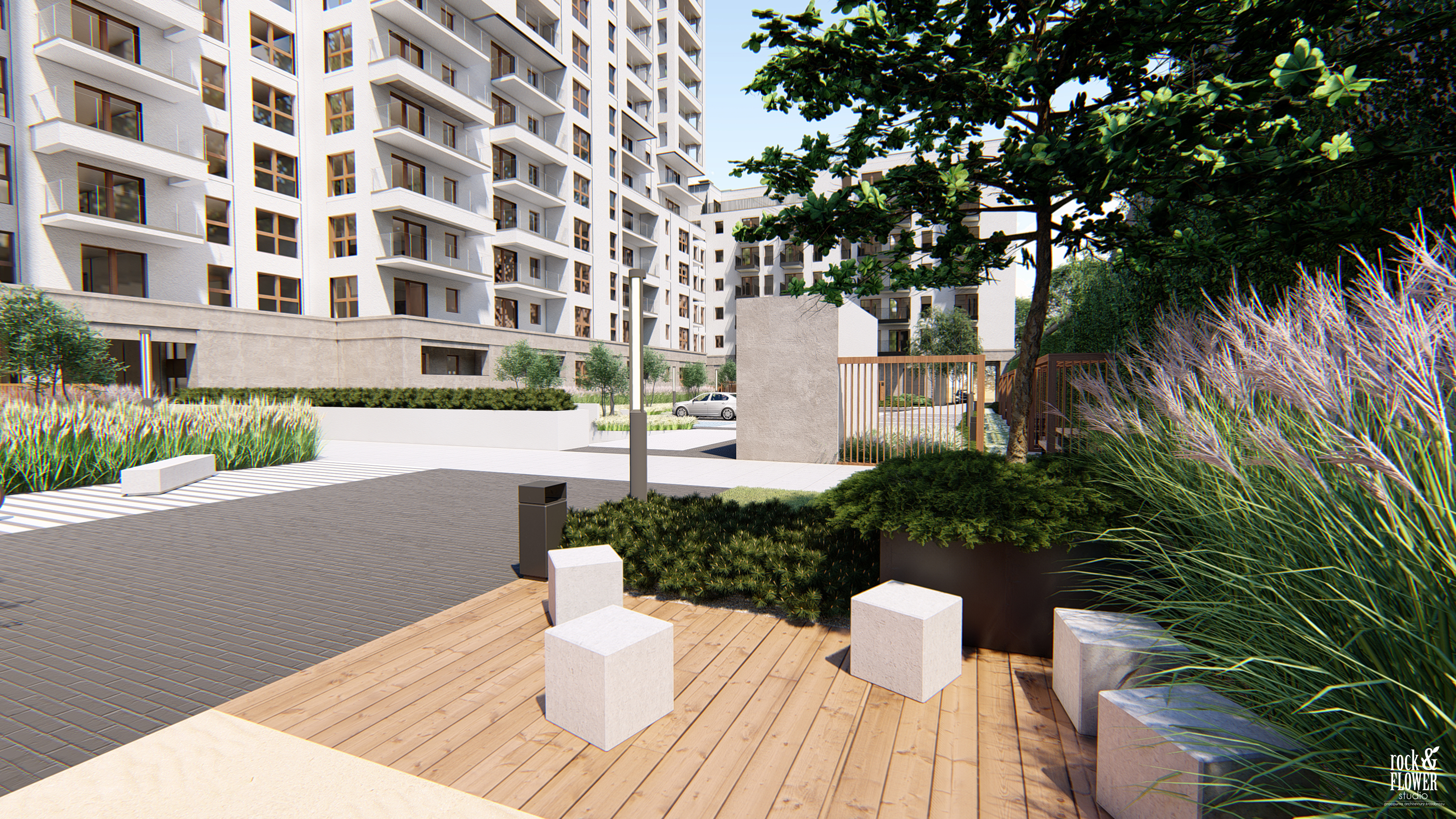 zieleń przy osiedlu mieszkaniowym