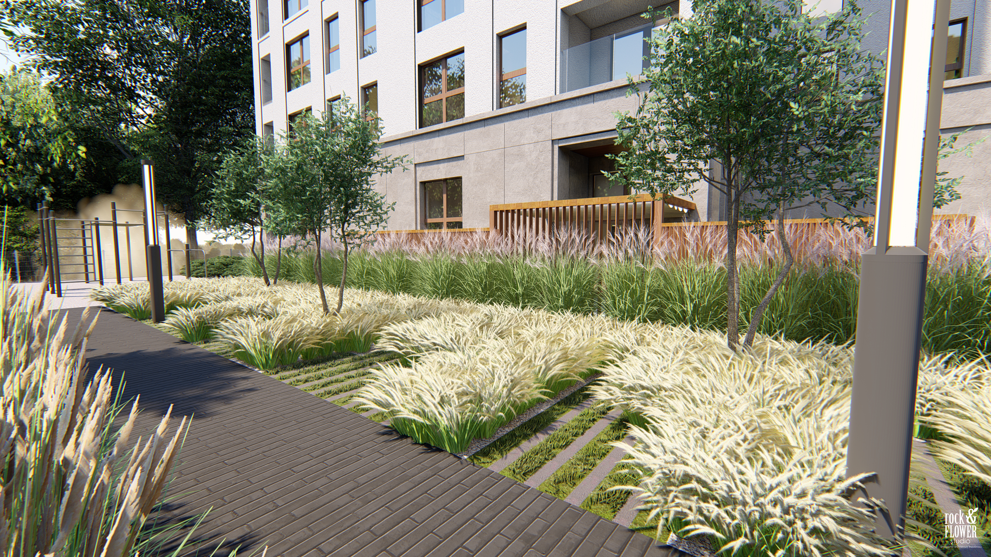 zieleń przy osiedlu mieszkaniowym