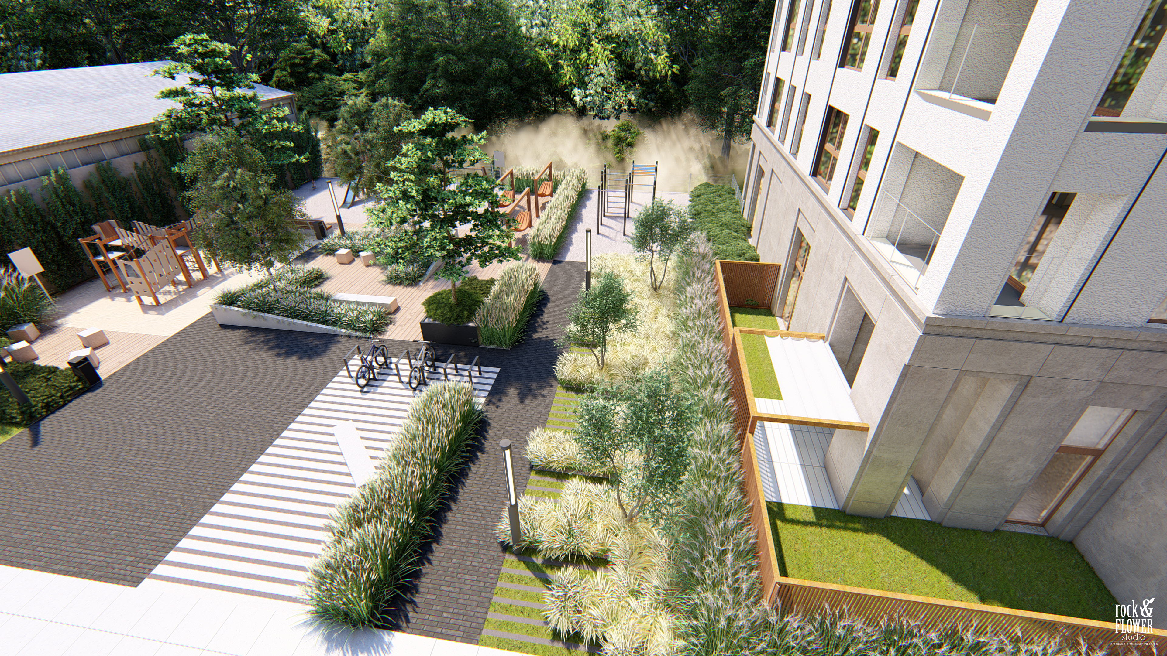 zieleń przy osiedlu mieszkaniowym