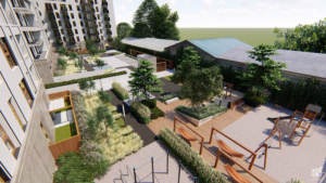 zieleń przy osiedlu mieszkaniowym