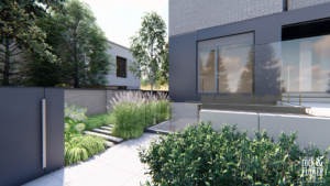 skandynawski ogród z basenem