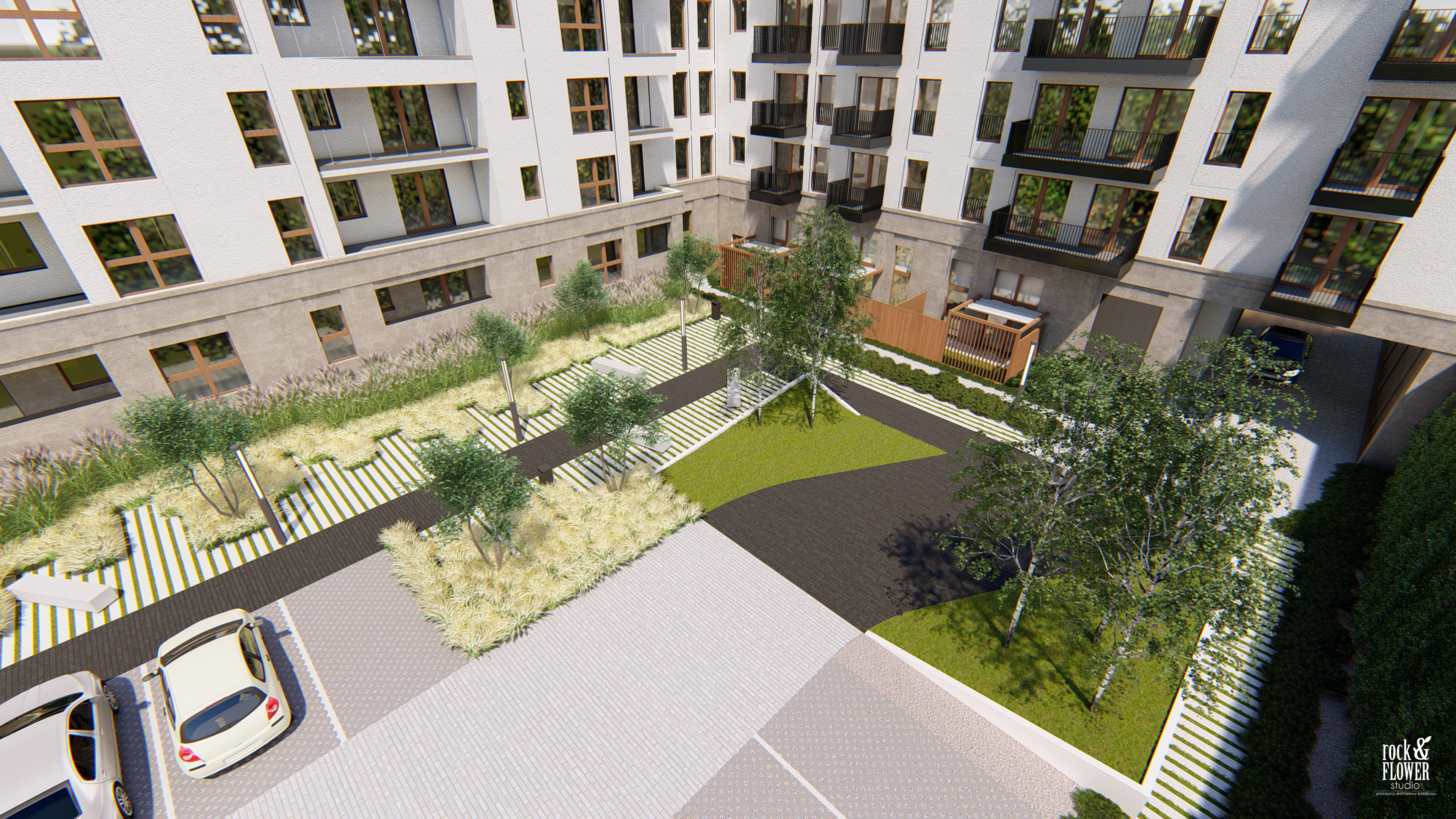 zieleń przy osiedlu mieszkaniowym