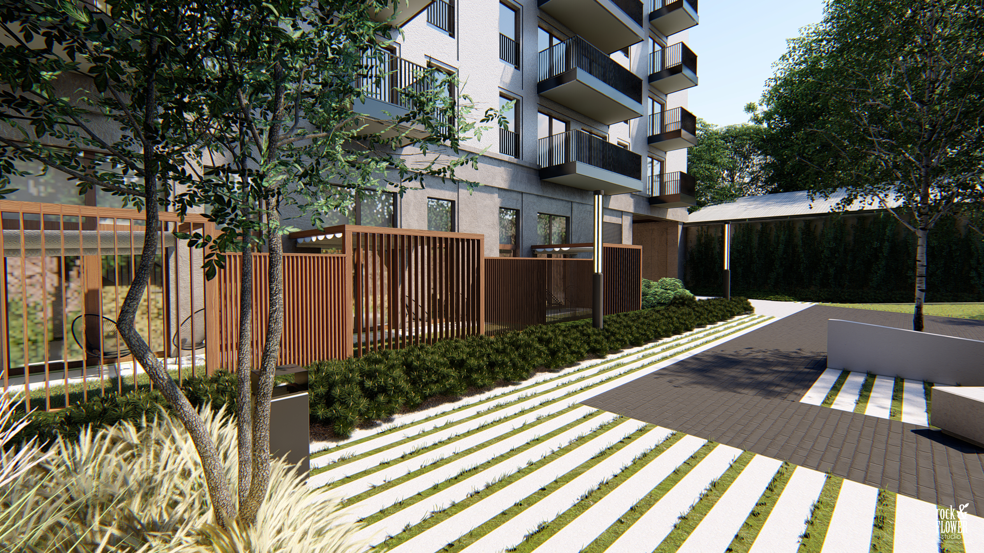 zieleń przy soiedlu mieszkaniowym