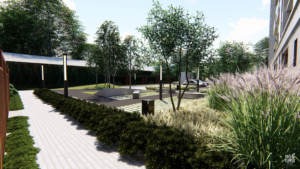 zieleń przy osiedlu mieszkaniowym