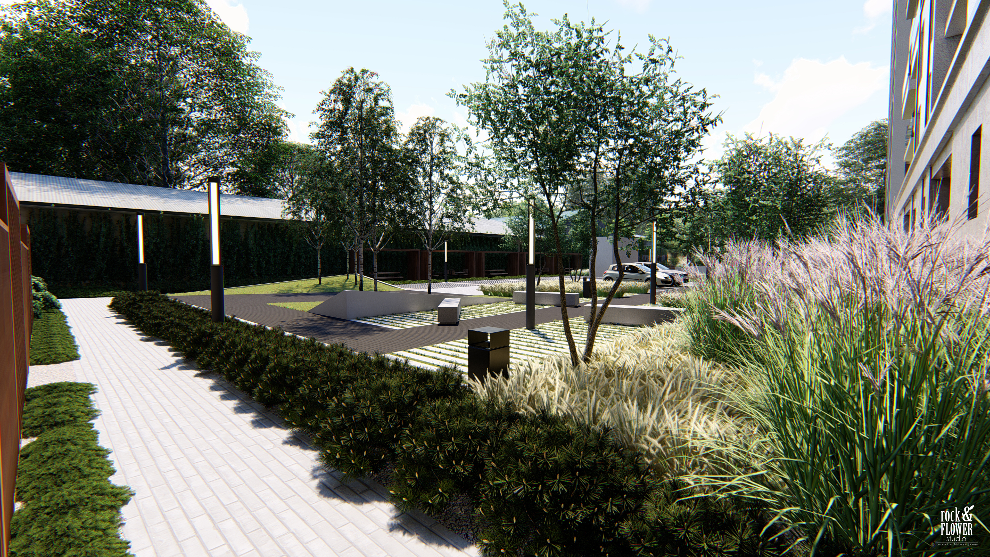 zieleń przy osiedlu mieszkaniowym