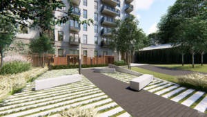 zieleń przy osiedlu mieszkaniowym