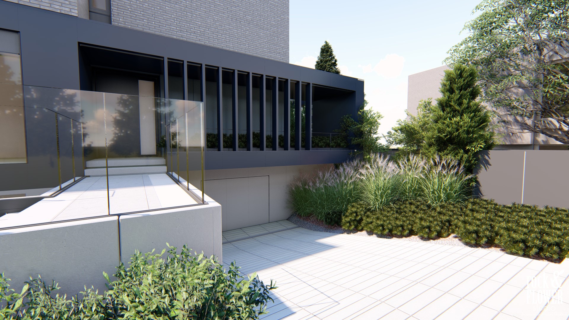 skandynawski ogród z basenem