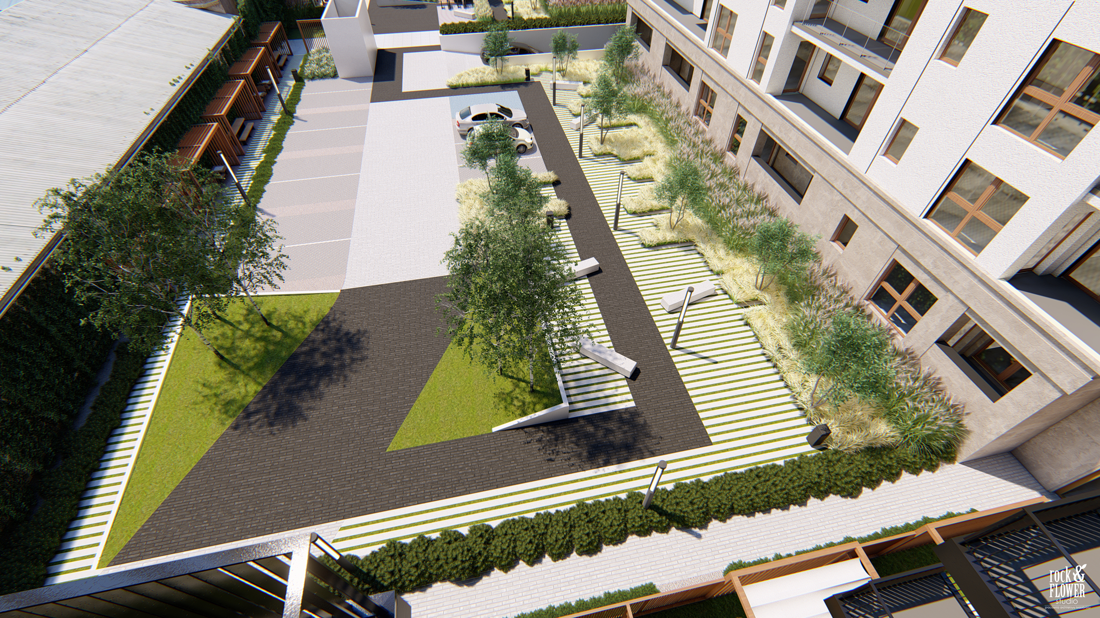 zieleń przy osiedlu mieszkaniowym