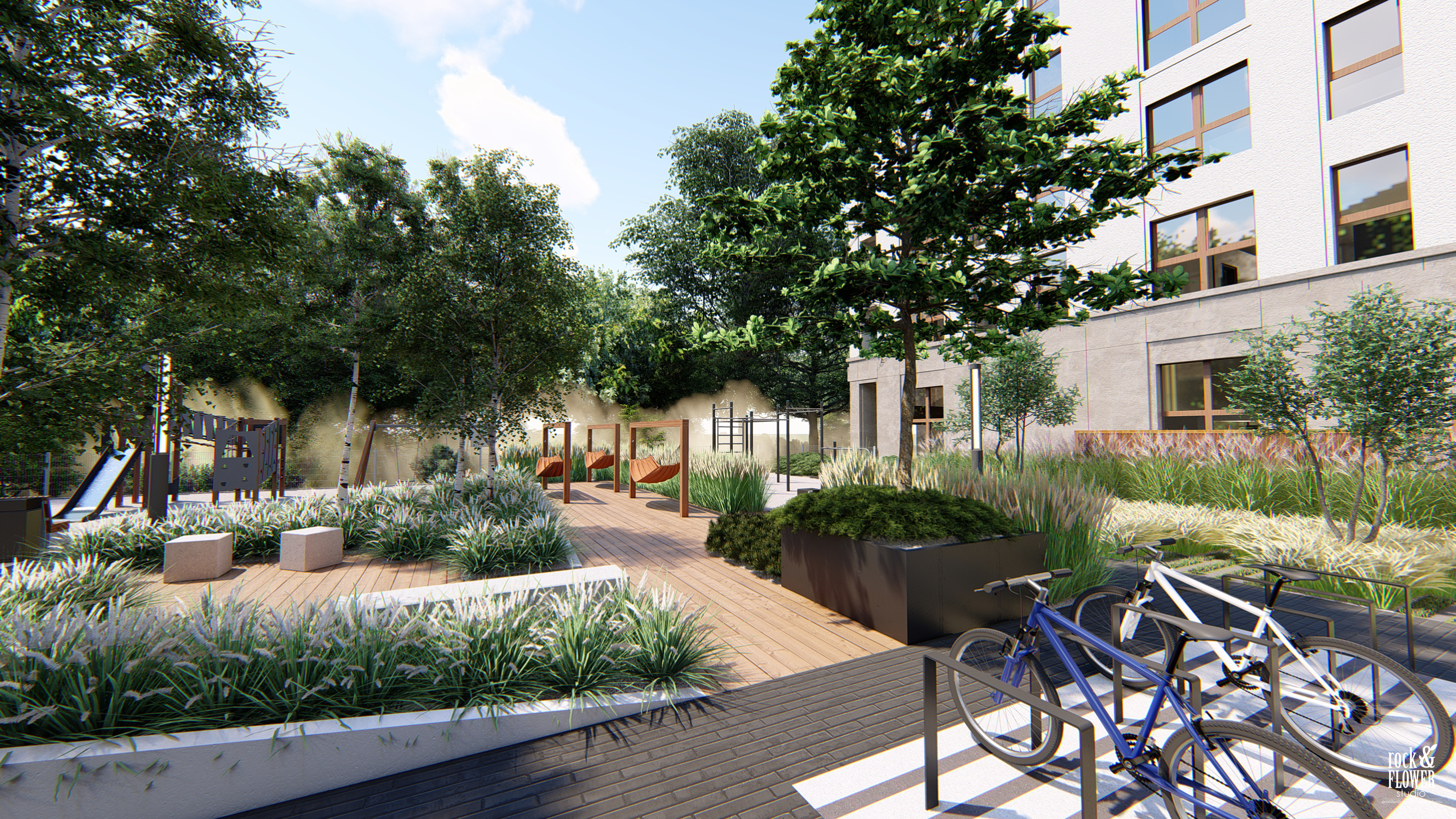 zieleń przy osiedlu mieszkaniowym w Poznaniu