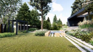 skandynawski ogród z basenem