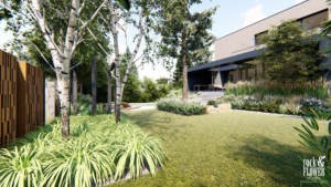 skandynawski ogród z basenem