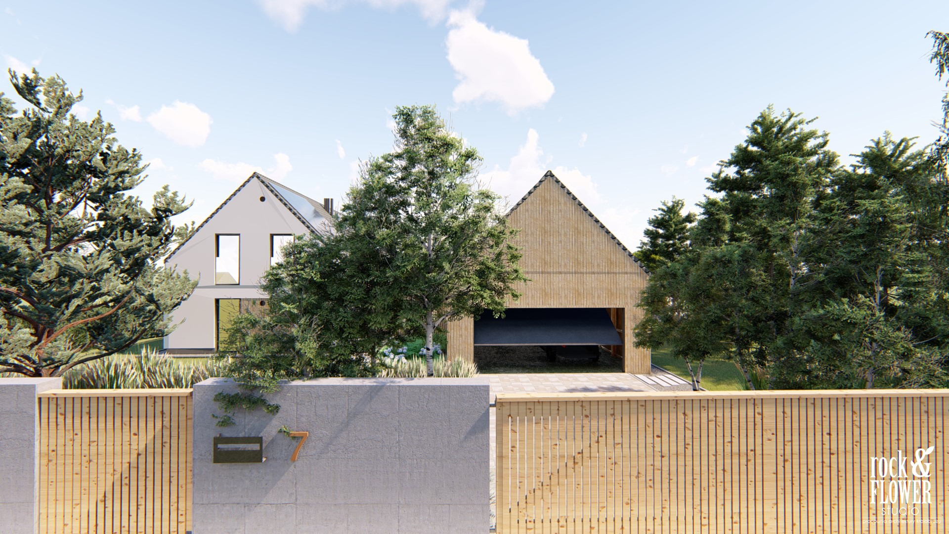 ogród przy nowoczesnej stodole