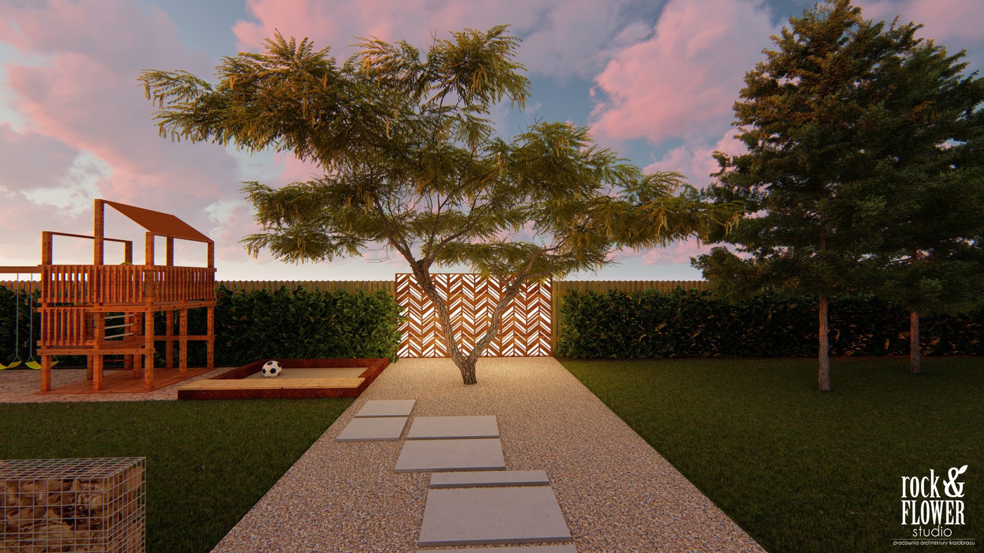 ogród przy nowoczesnej stodole