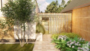 ogród przy nowoczesnej stodole