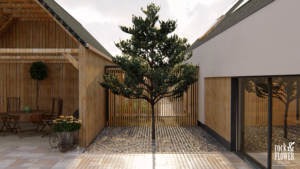 ogród przy nowoczesnej stodole