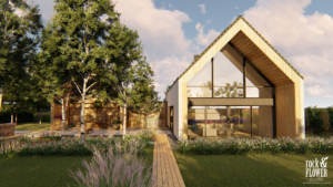 ogród przy nowoczesnej stodole