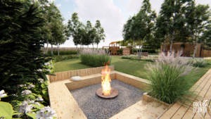 ogród przy nowoczesnej stodole