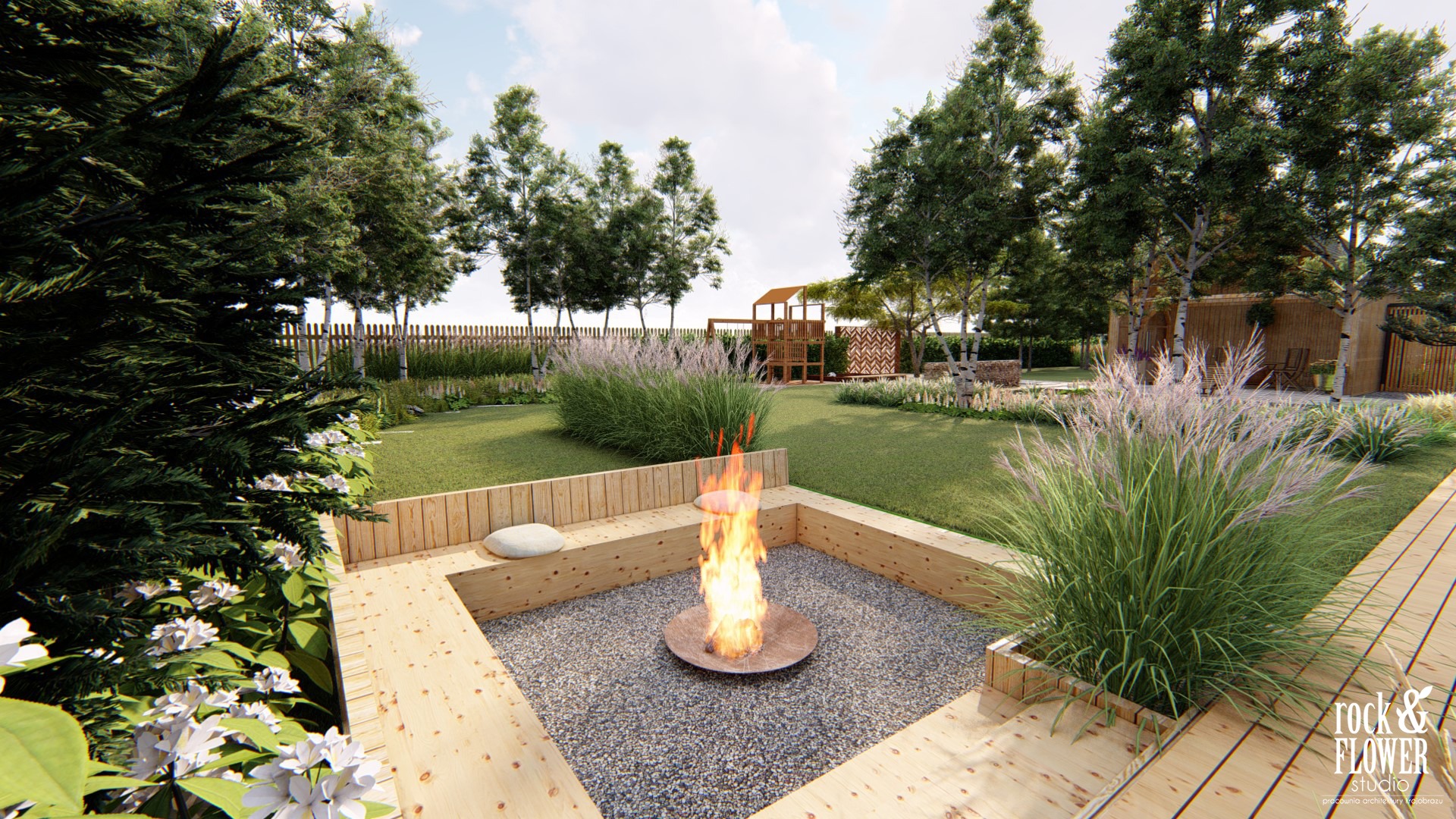 ogród przy nowoczesnej stodole