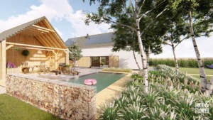 ogród przy nowoczesnej stodole