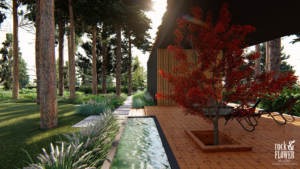 nowoczesny ogród po lasem