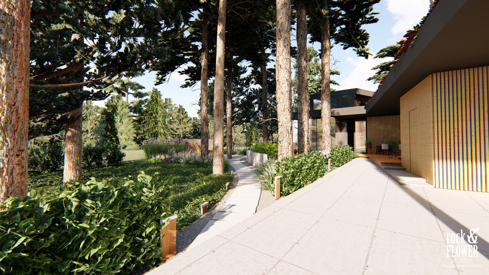 Nowoczesny ogród pod lasem