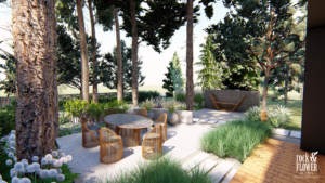 nowoczesny ogród pod lasem