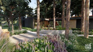 nowoczesny ogród pod lasem