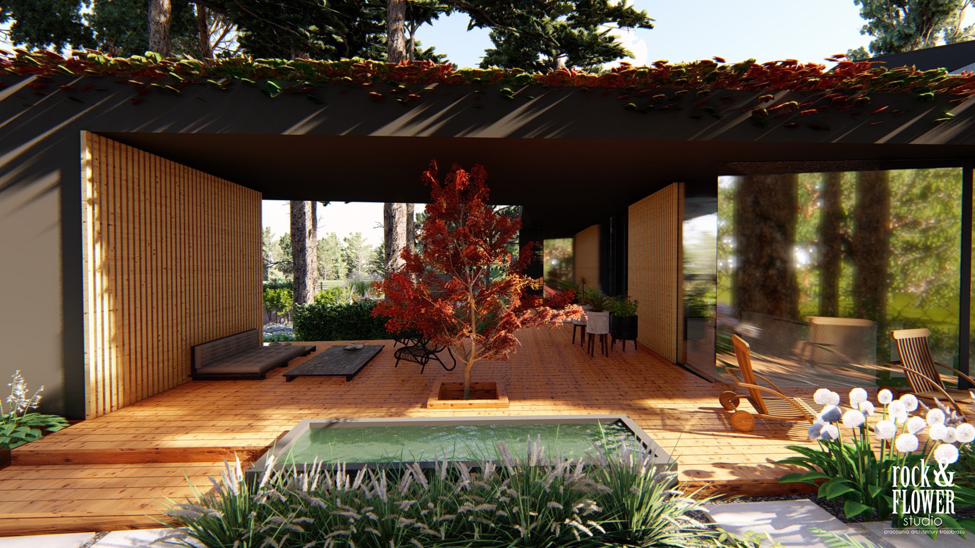 nowoczesny ogród po lasem