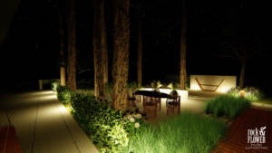 nowoczesny ogród pod lasem